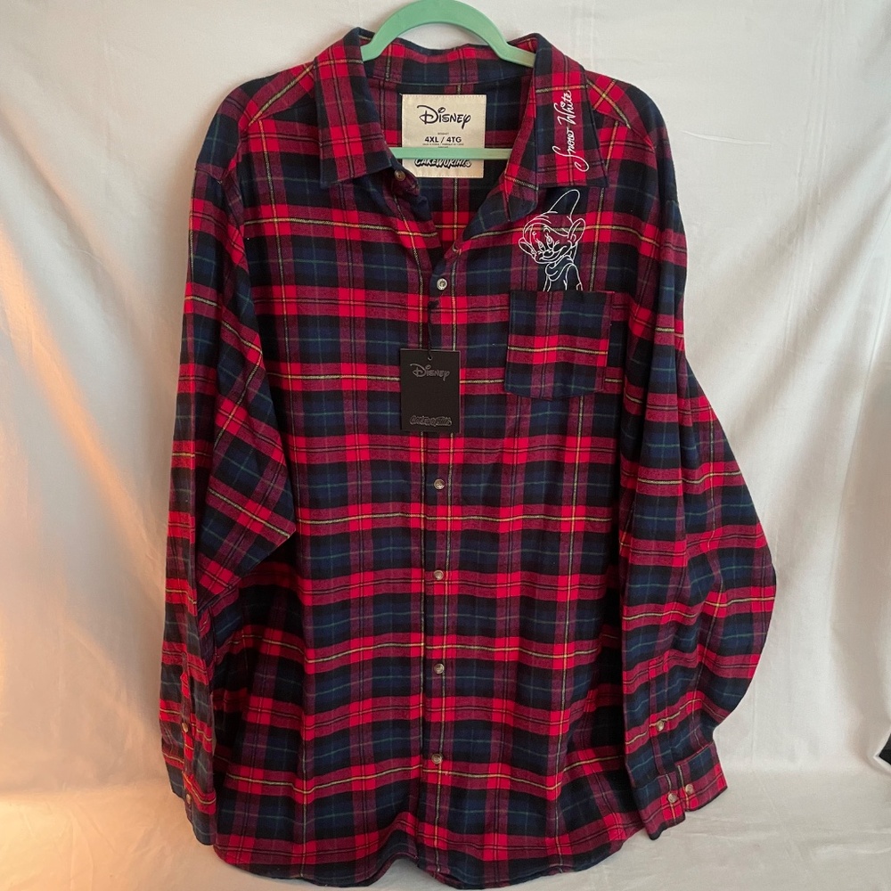 Disney x CakeWorthy Snow White & 7 dwarfs Button Up Flannel Size 4X NEW! w/ tags - Picture 2 of 4